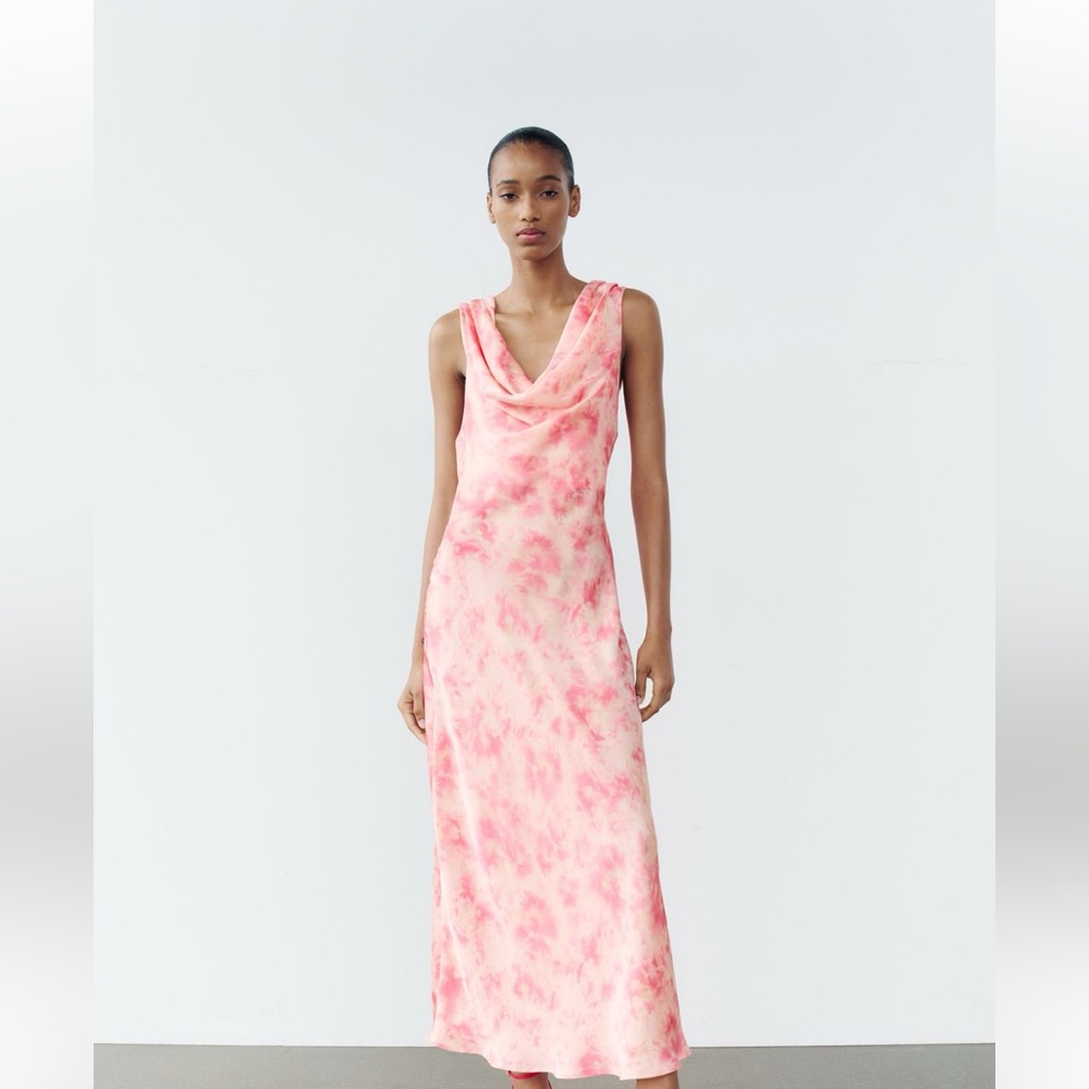 Zara Tie Dye Print Satin Effect Dress